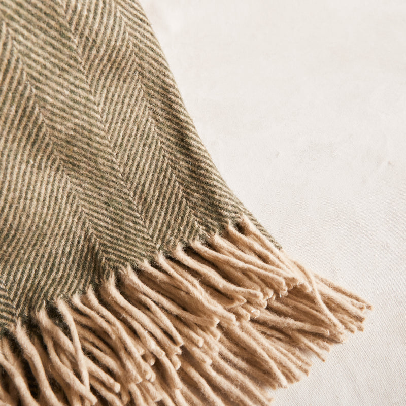 Herringbone Recycled Wool Blanket - Bayleaf