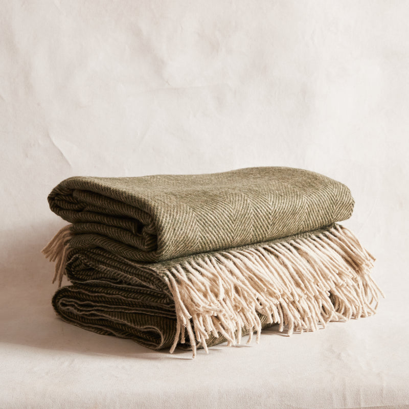 Herringbone Recycled Wool Blanket - Bayleaf