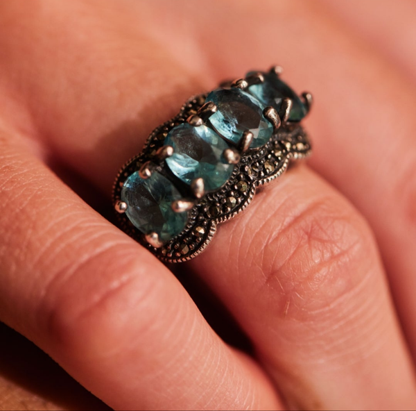 Vintage Topaz Marcasite Sterling Silver Ring.