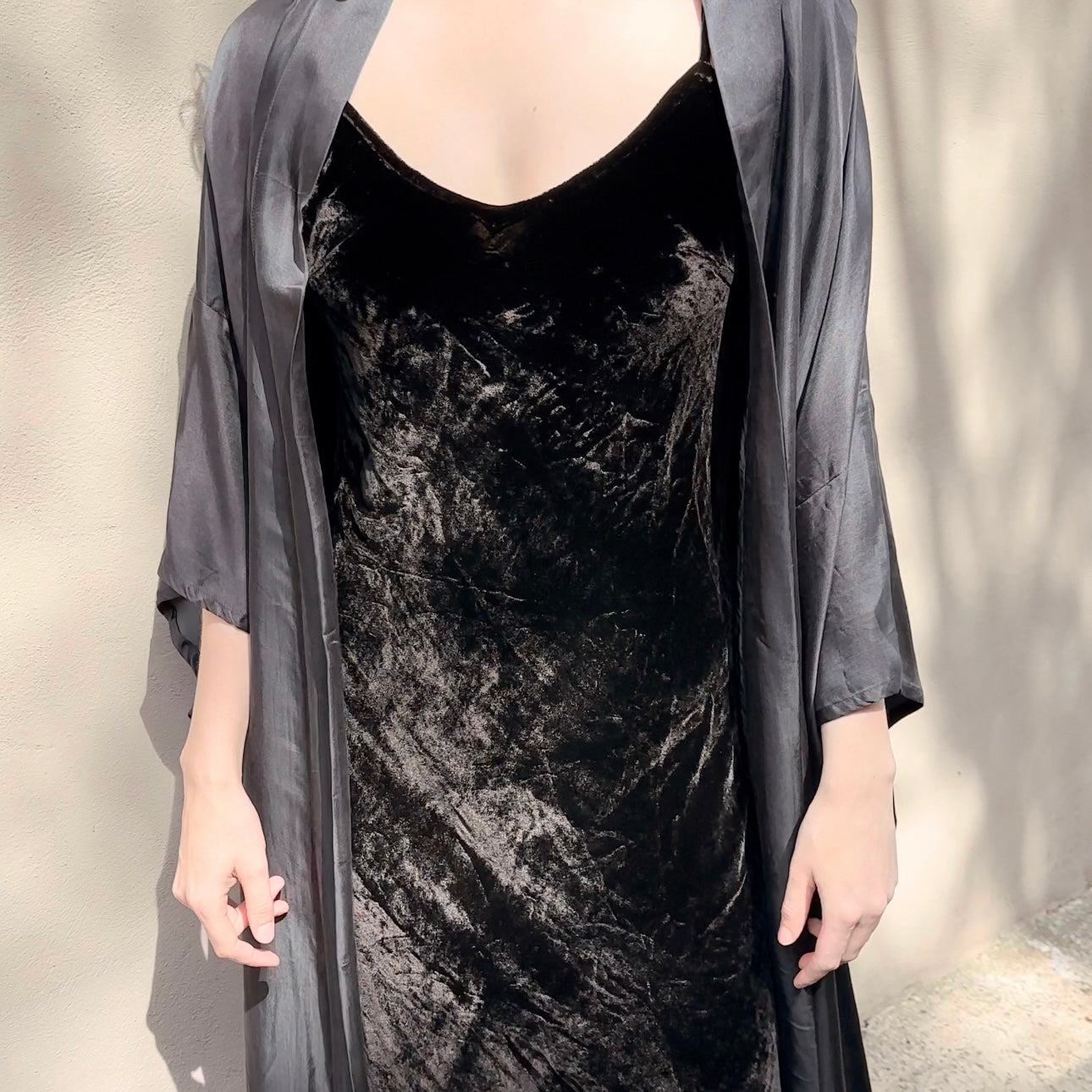 Silk Velvet Slip Dress - Noir