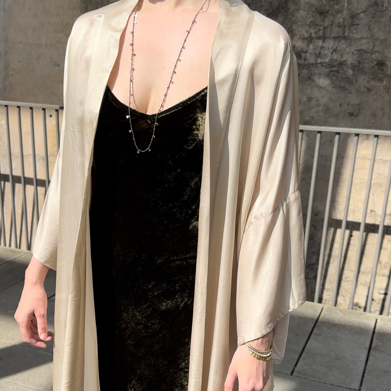 Silk Velvet Slip Dress - Chocolate/Olive