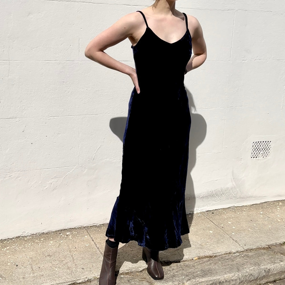 Silk Velvet Slip Dress - Midnight Blue
