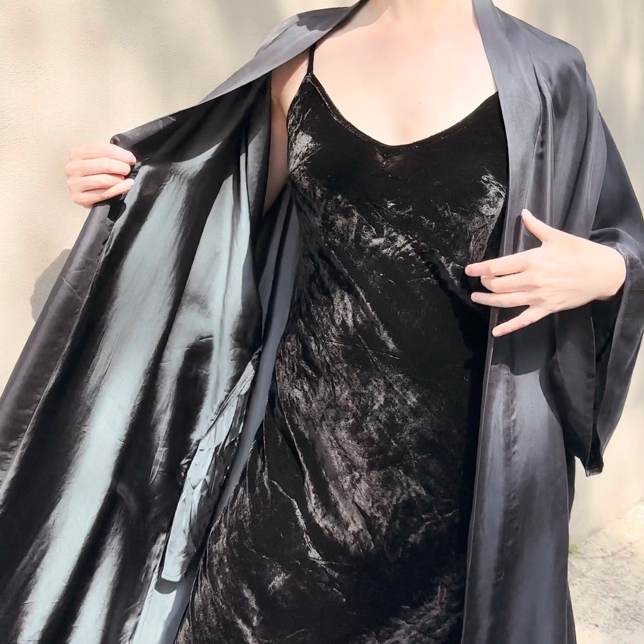Satin Kimono - Navy