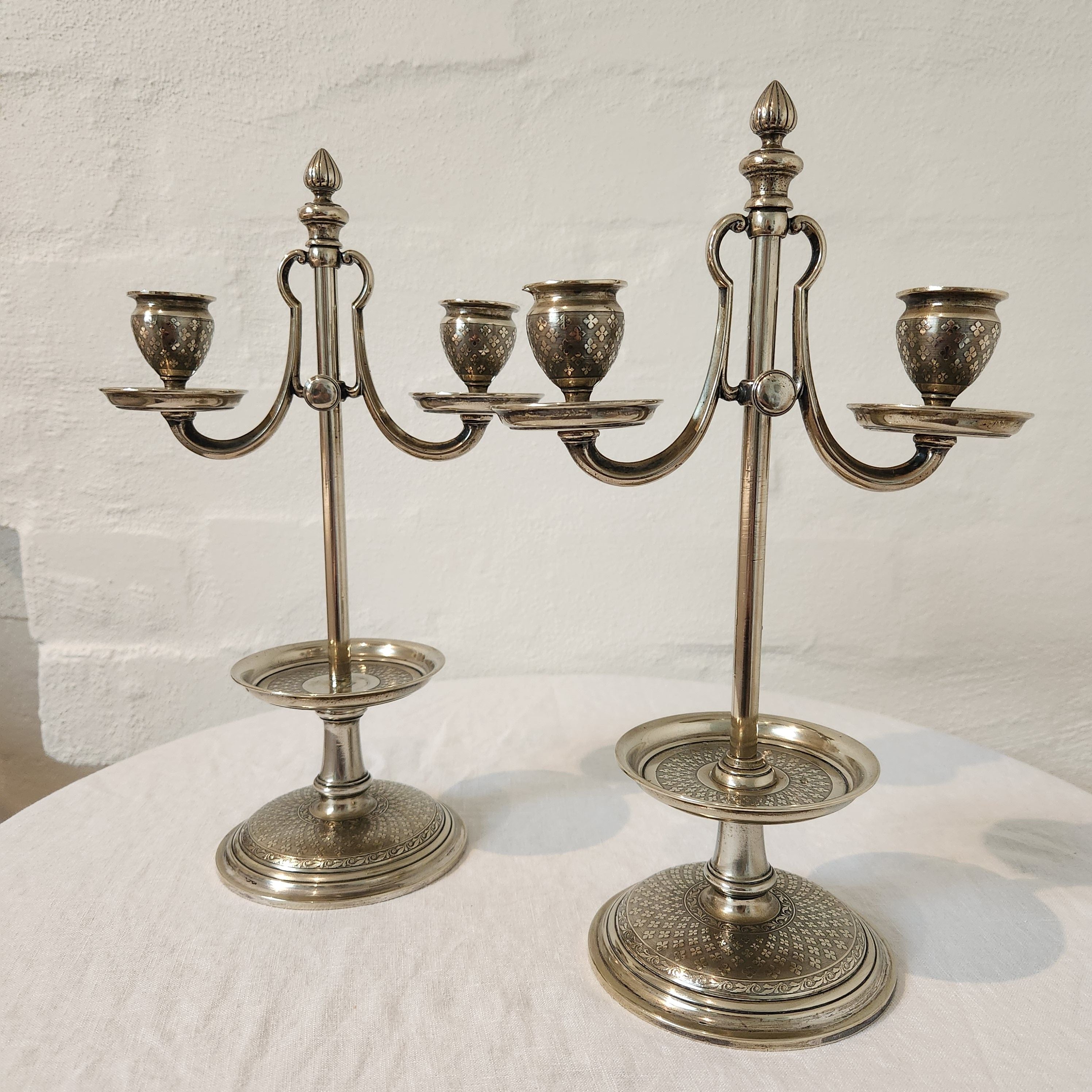 Rare Antique Christofle Silver Plated Adjustable Candelabras