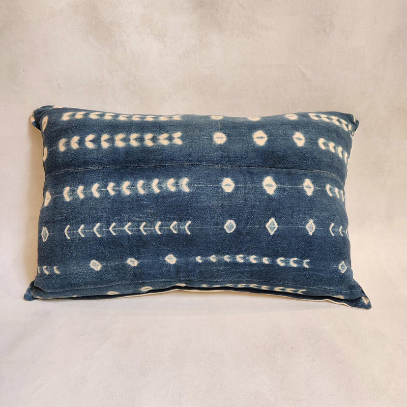 Indigo Mud Cloth Lumbar Cushion - medium arrows & circles