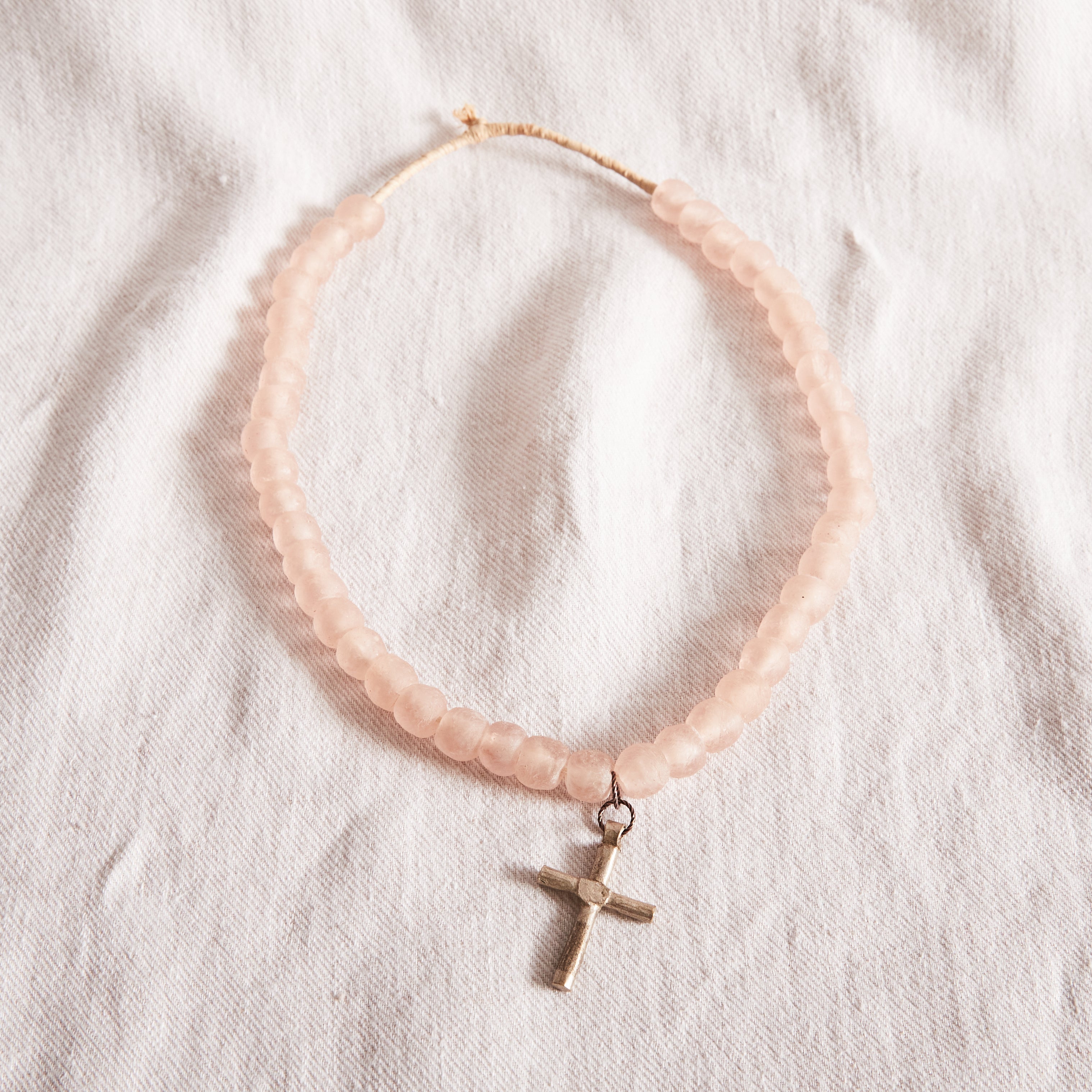 Ghanaian Glass Bead Garland - Rose with Ethiopia cross