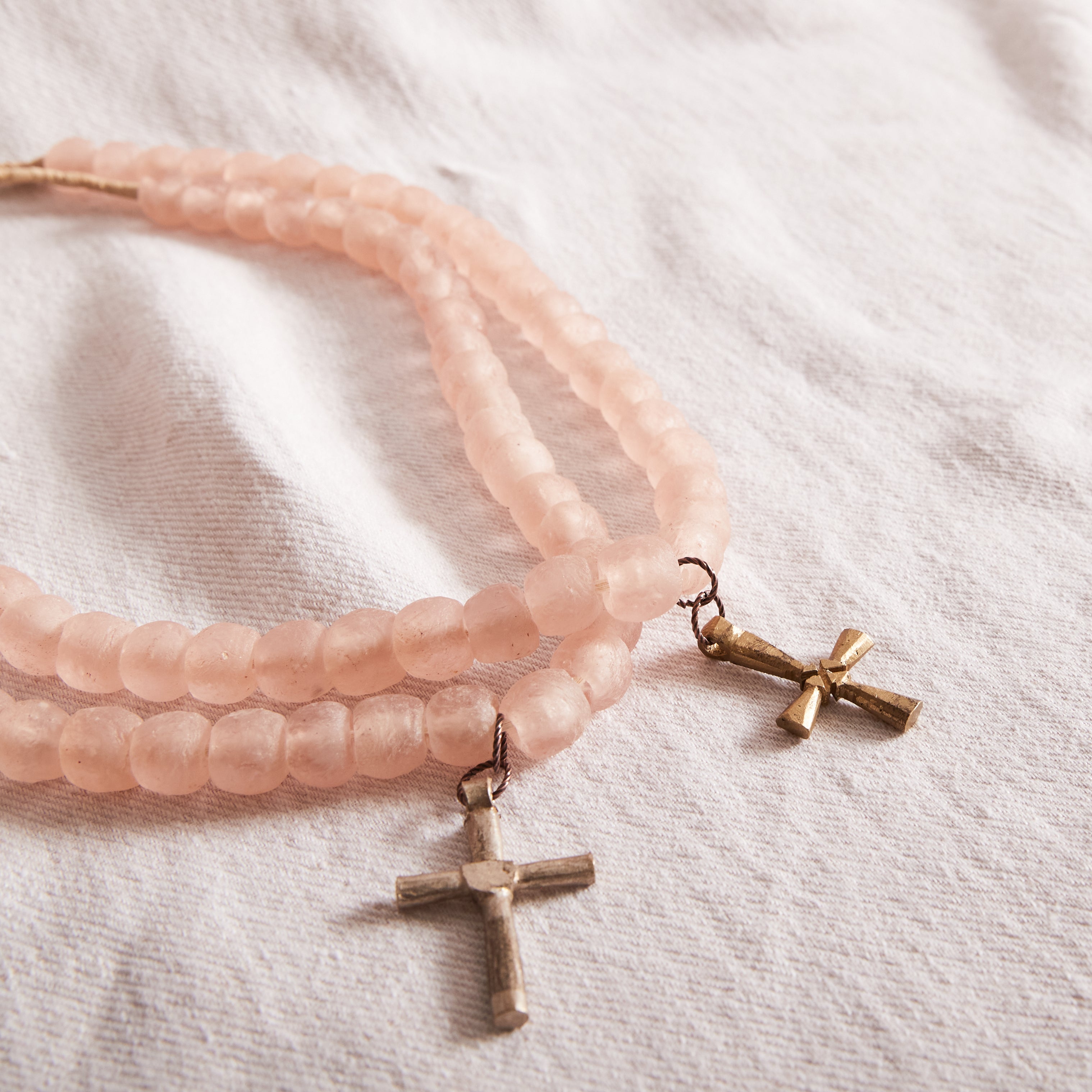 Ghanaian Glass Bead Garland - Rose with Ethiopia cross