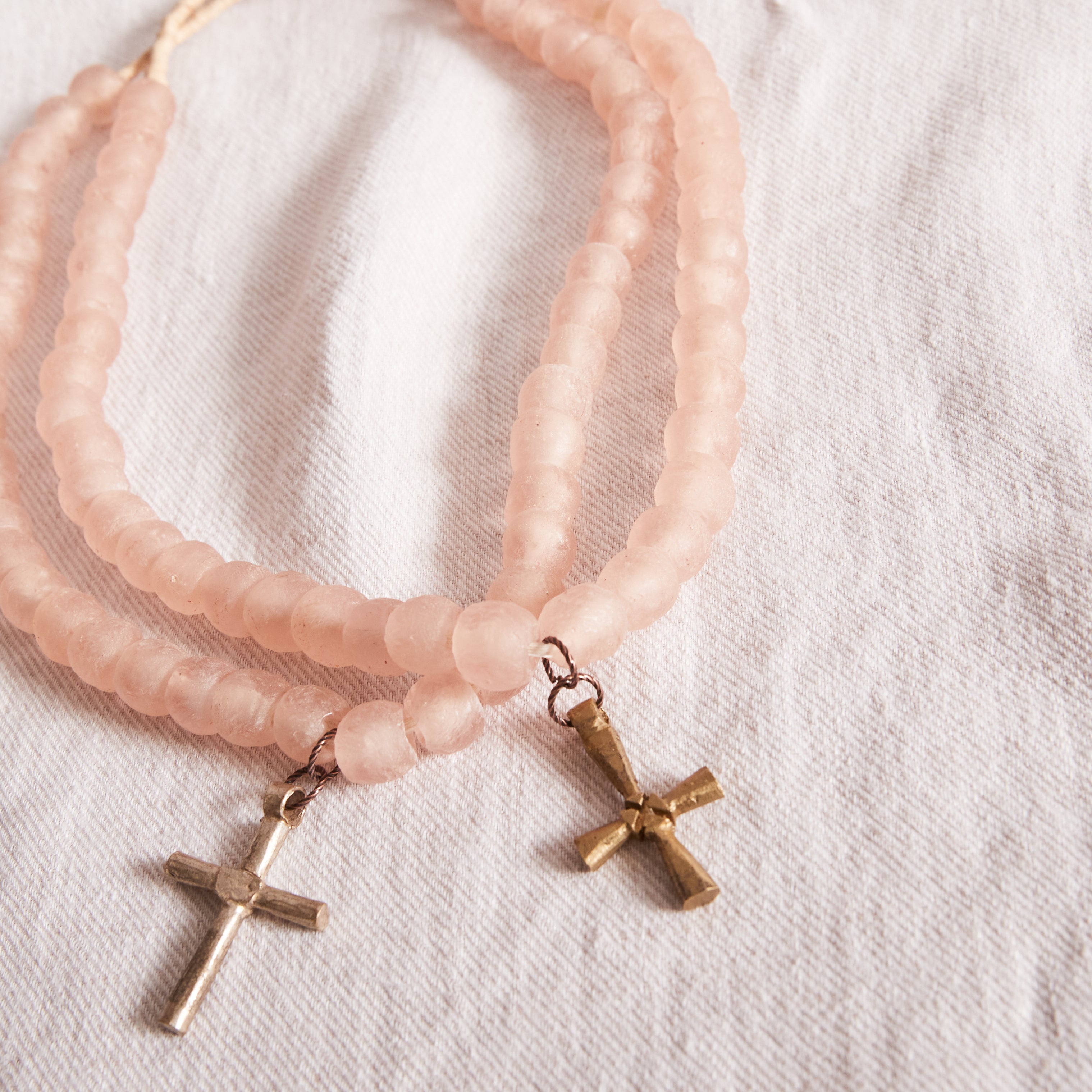 Ghanaian Glass Bead Garland - Rose with Ethiopia cross