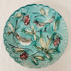 Antique French Majolica Plate - Birds & Berries