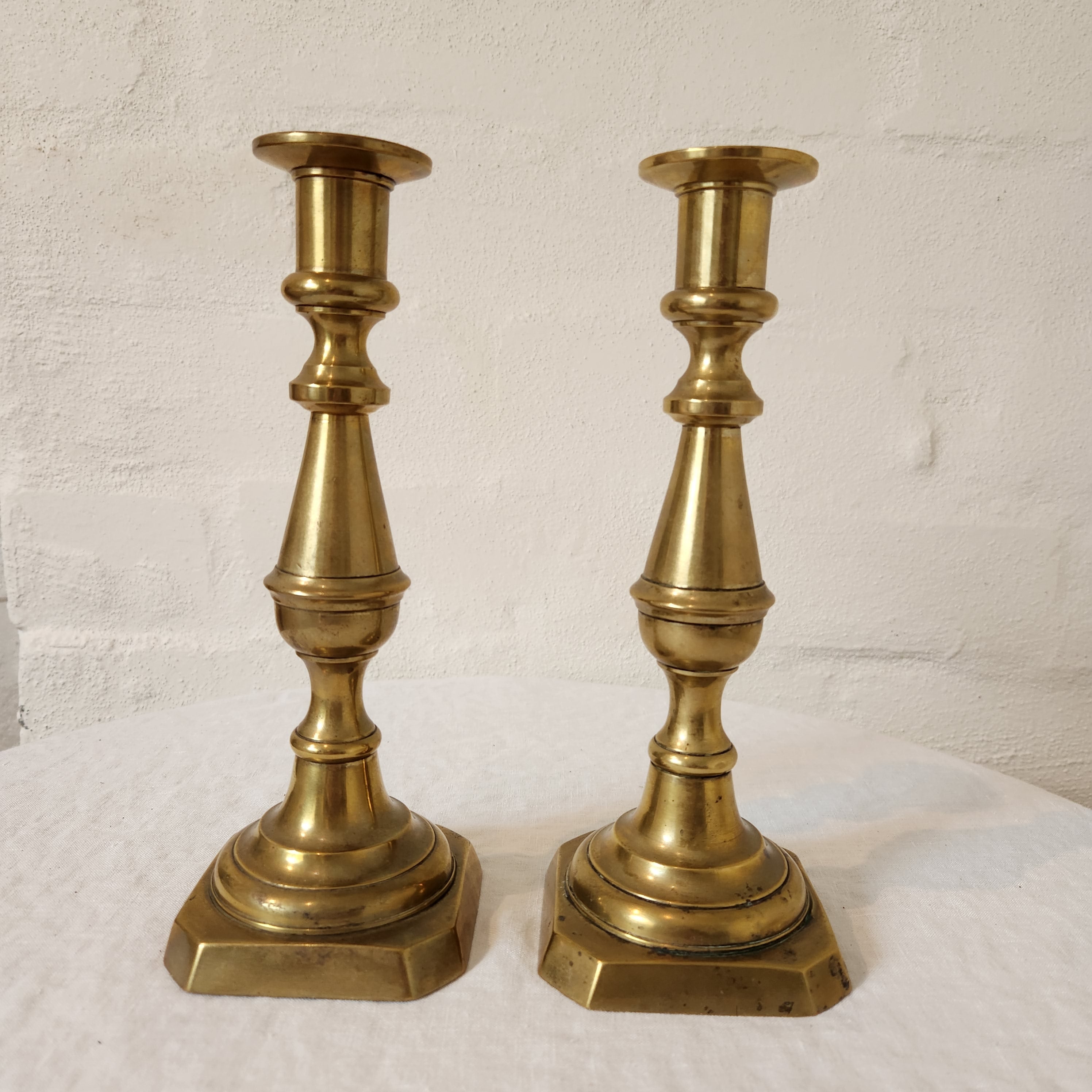Antique Brass Candlesticks Pair