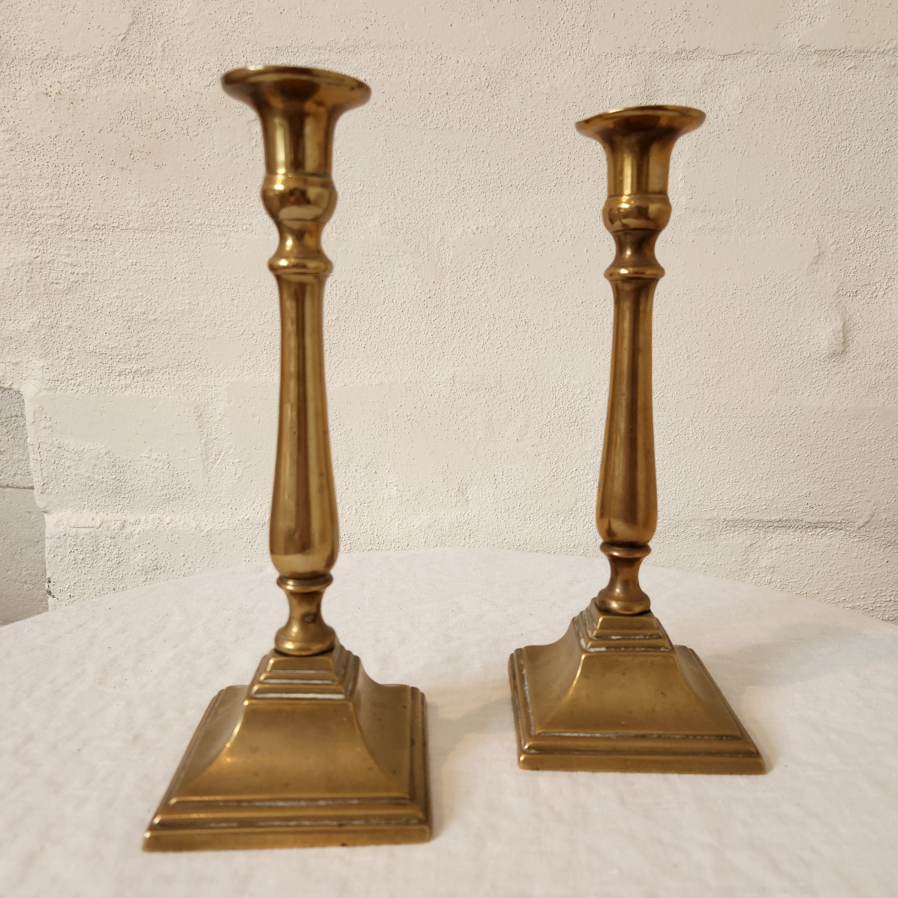Antique Brass Candlesticks Pair circa 1700's