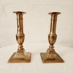 Pair of Antique Brass Square Based Candlesticks