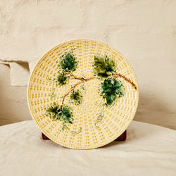 Antique Majolica Ceramic Basket Weave & Ivy Plate