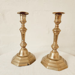 Pair of Antique Brass Octagon Candlesticks