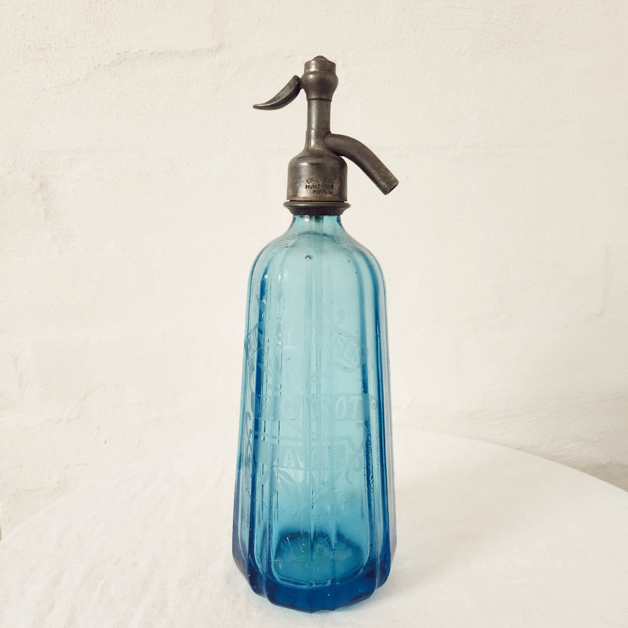 Vintage French Blue Soda Siphons marked GAROT