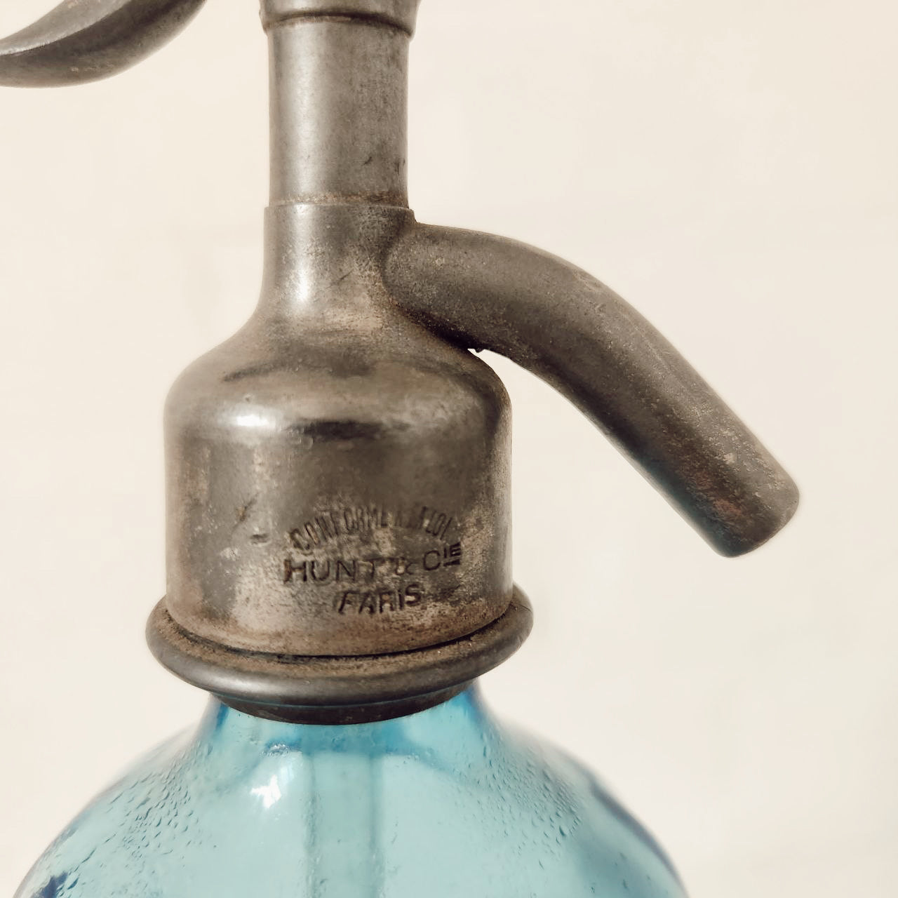 Vintage French Blue Soda Siphons marked GAROT