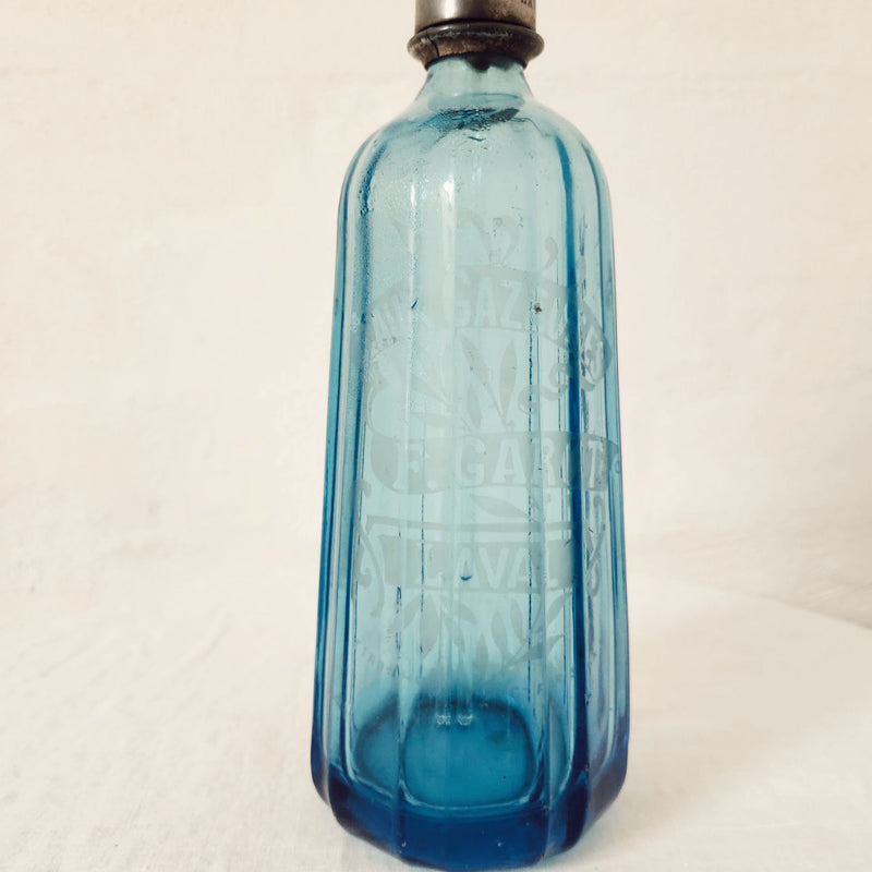 Vintage French Blue Soda Siphons marked GAROT