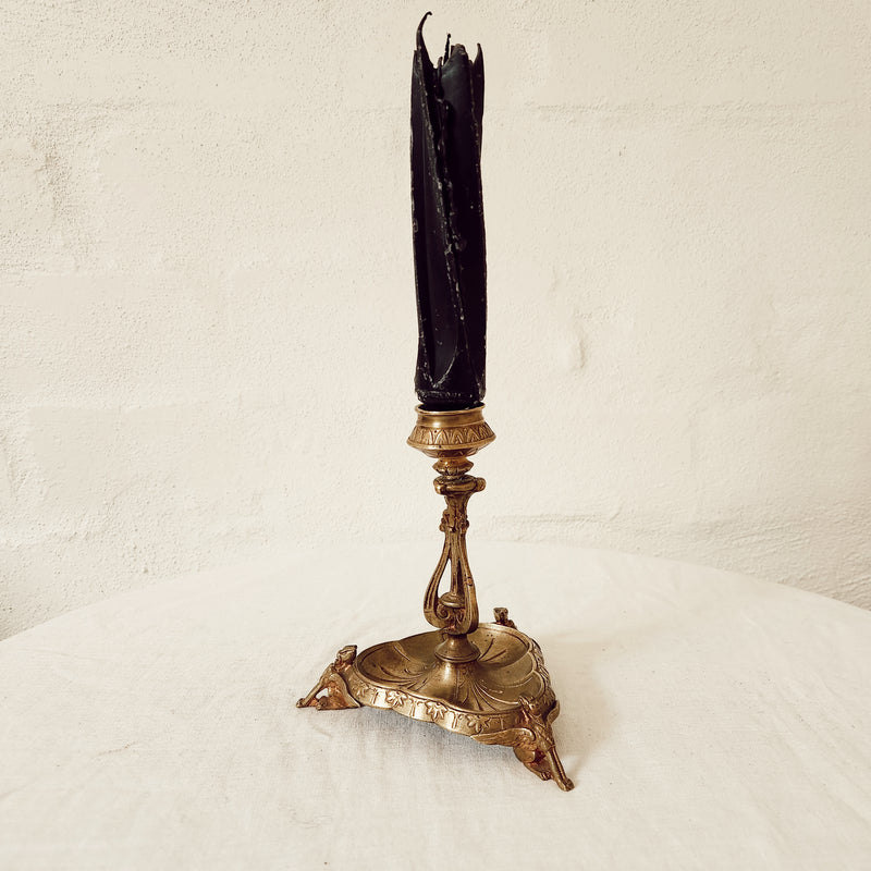 Single Petite Antique Brass Triangle Based Candlestick