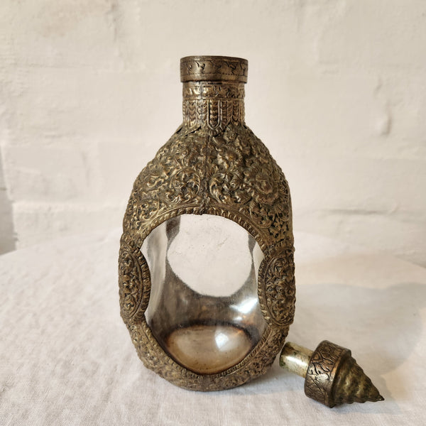 Vintage Brass Wrapped Glass Decanter with stopper