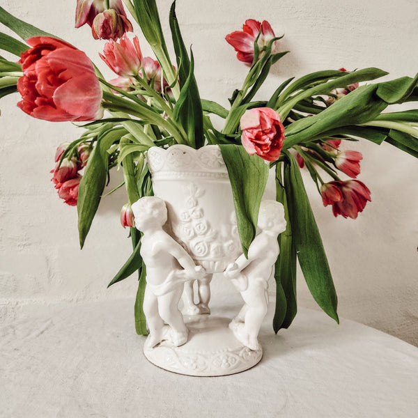 Vintage Ceramic Cupid & Floral Vase