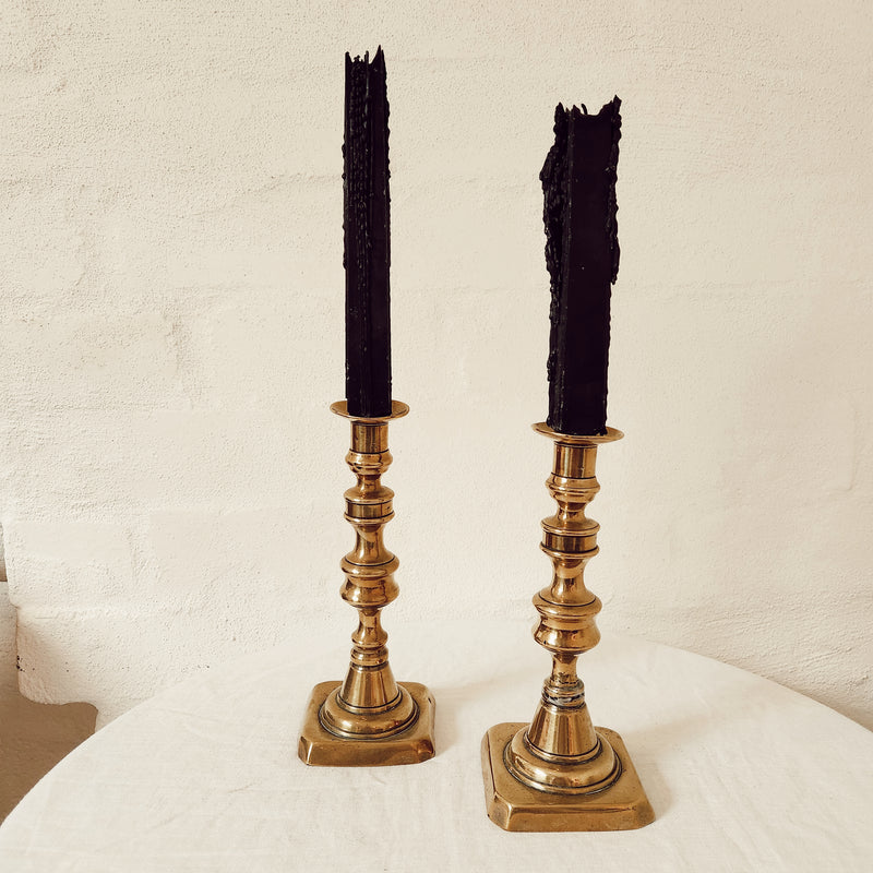 Pair of Classic Antique Brass Candlesticks
