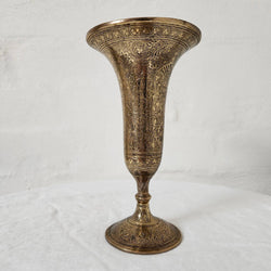 Intricately Etched Indian Brass Bud Vase