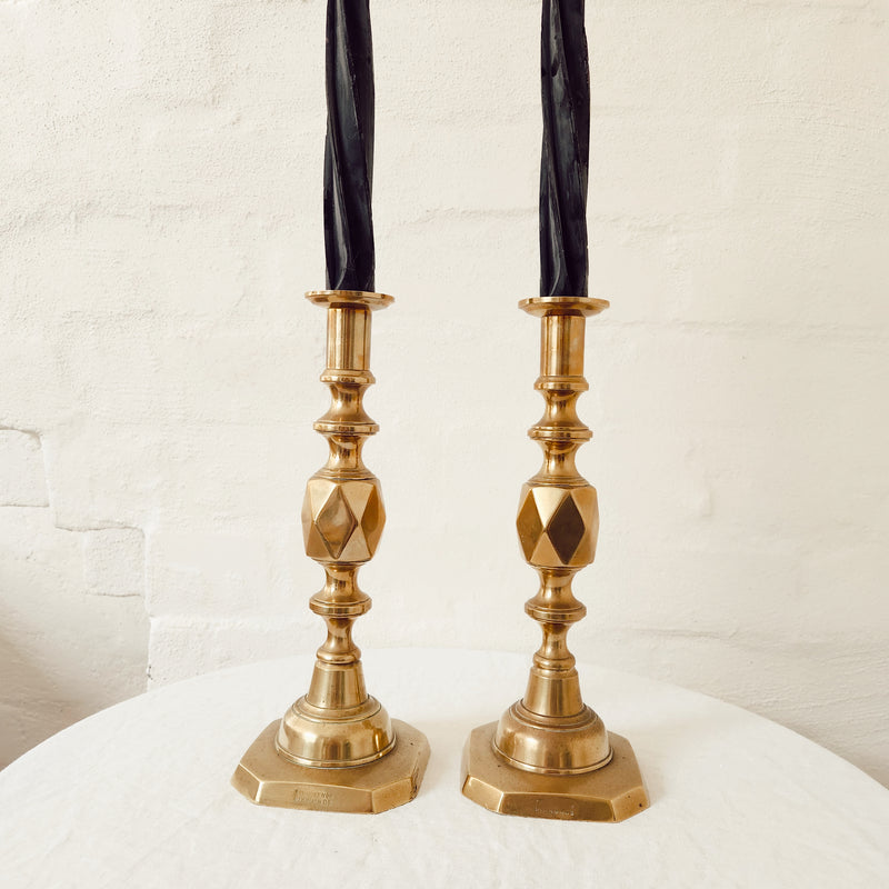 Vintage Faceted Brass Candlesticks