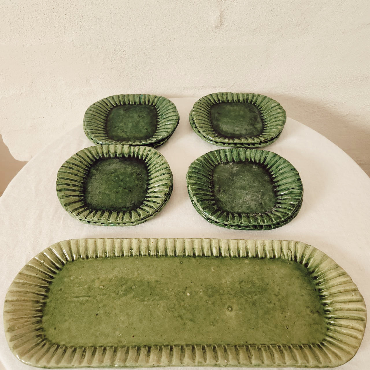 Rare Antique French hand hewn ceramic Assiette a Gateau set (9 pieces.)
