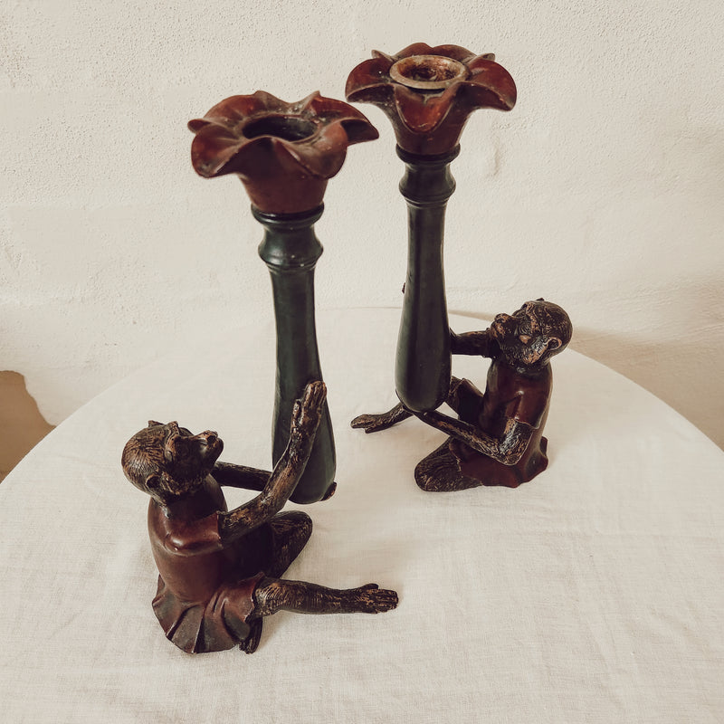 Pair of Hand-painted Monkey Candlesticks