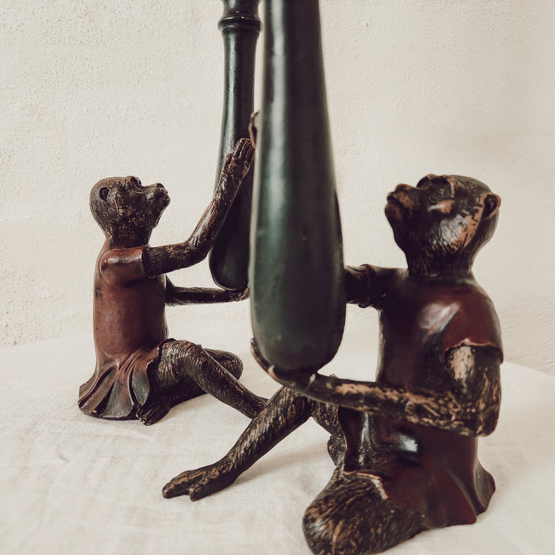 Pair of Hand-painted Monkey Candlesticks