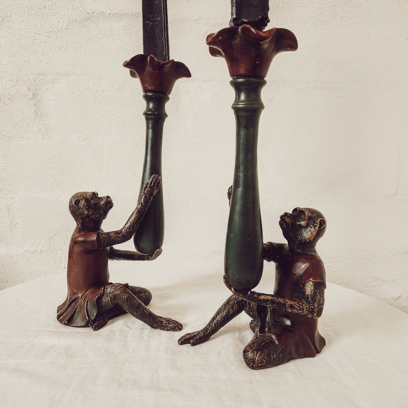 Pair of Hand-painted Monkey Candlesticks