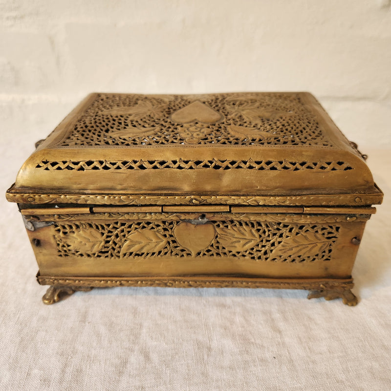 Vintage Indian Jali Brass Box with Heart Detail