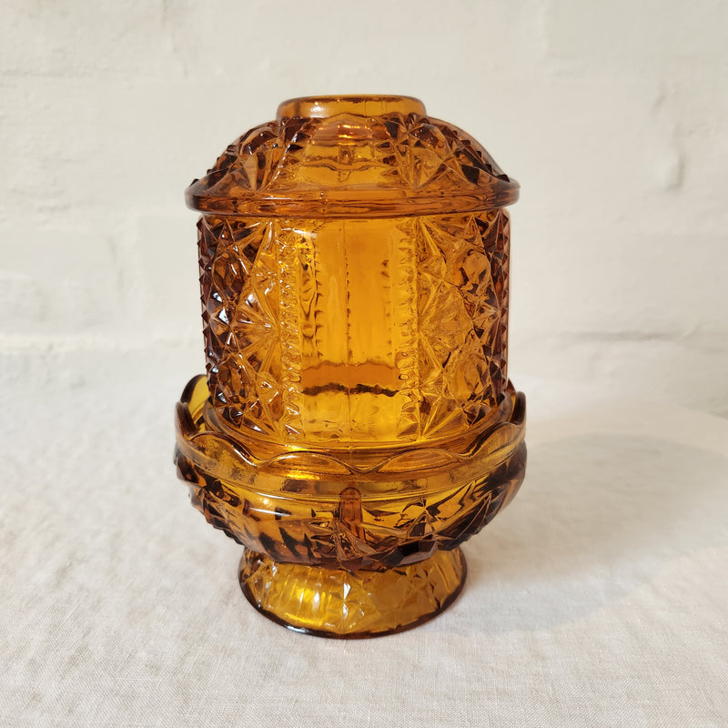 Vintage Indiana Amber Glass Stars and Bars Tea Light