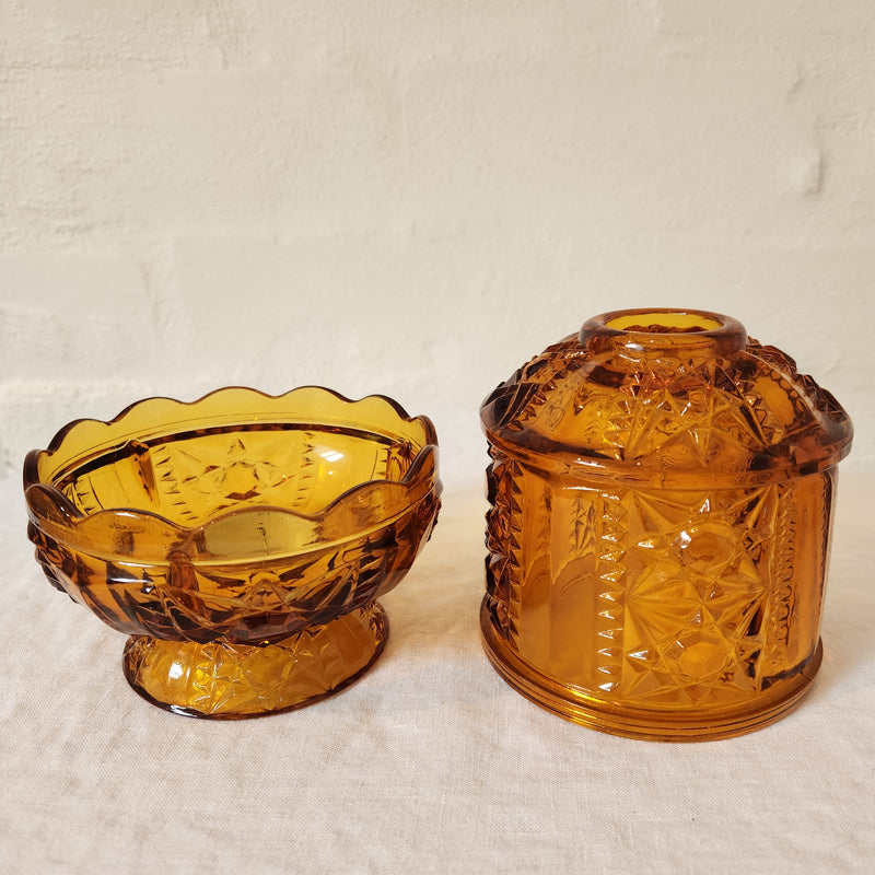 Vintage Indiana Amber Glass Stars and Bars Tea Light