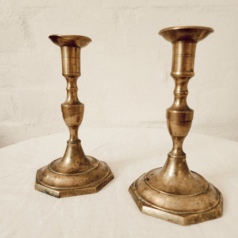 Pair of Antique Octagonal Based Candlesticks