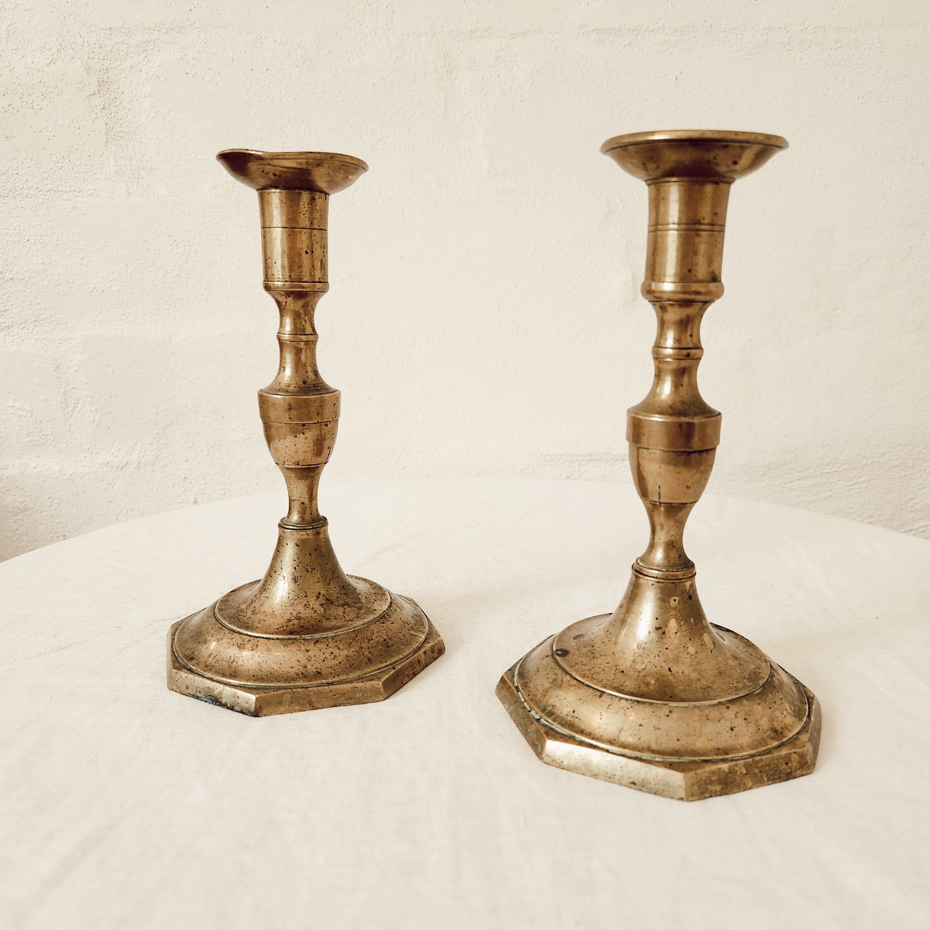 Pair of Antique Octagonal Based Candlesticks