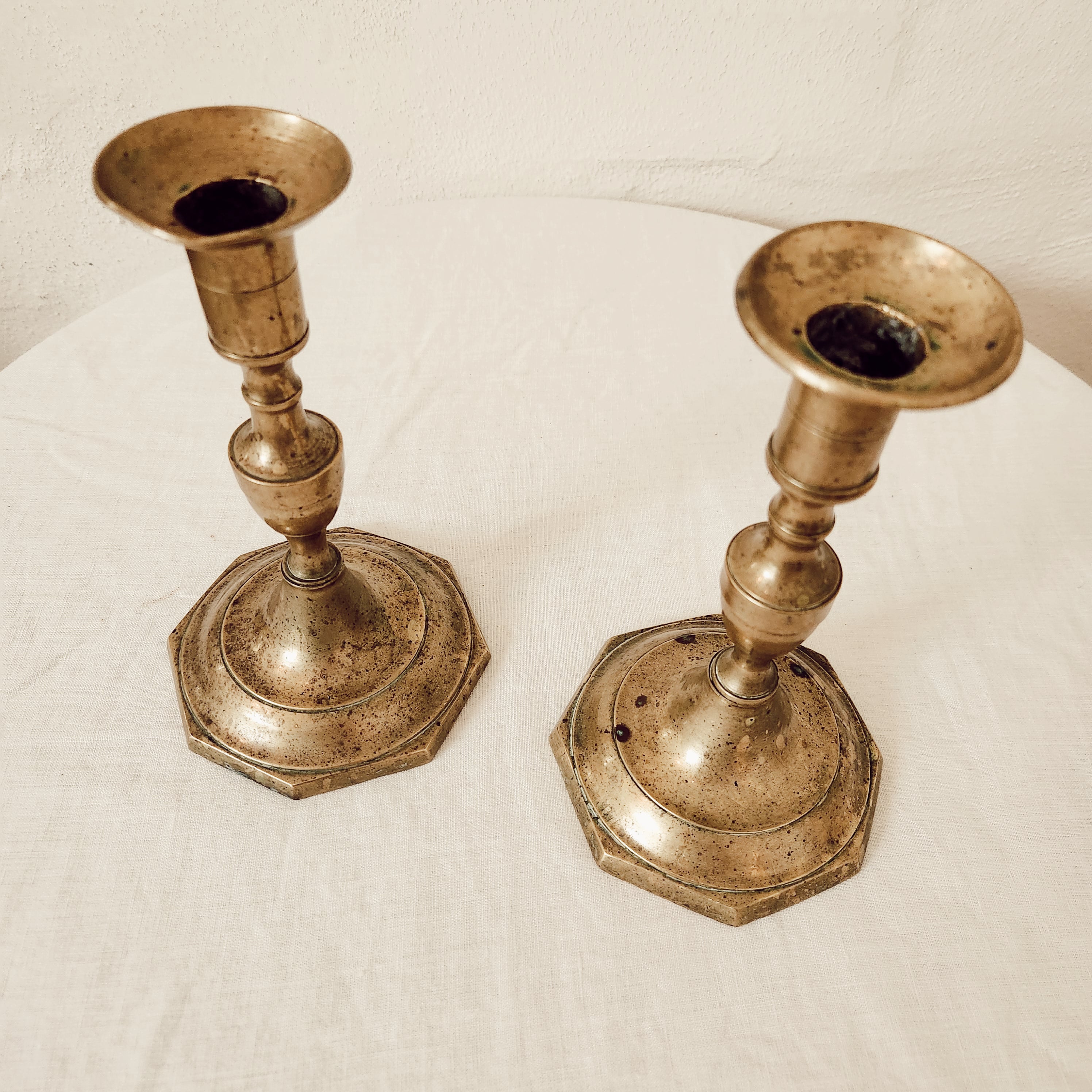 Pair of Antique Octagonal Based Candlesticks