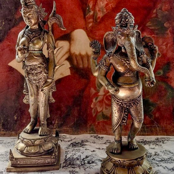 Pair of Indonesian Brass Cast Figures