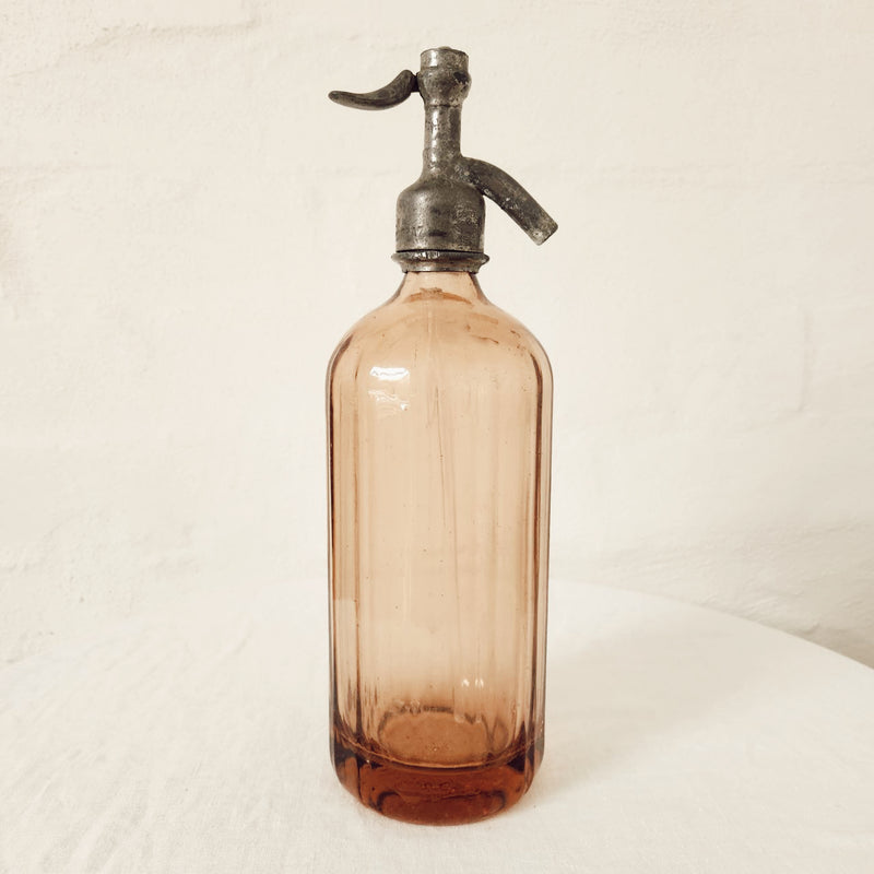 Vintage French Peach Glass Soda Siphon 1937