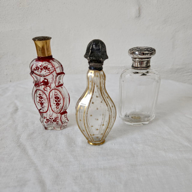 Set of 3 Antique Scent Bottles c 1800s.