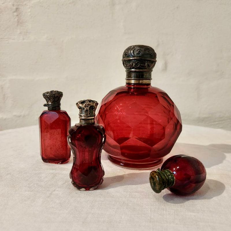 Set of 4 Ruby Glass Scent Bottles