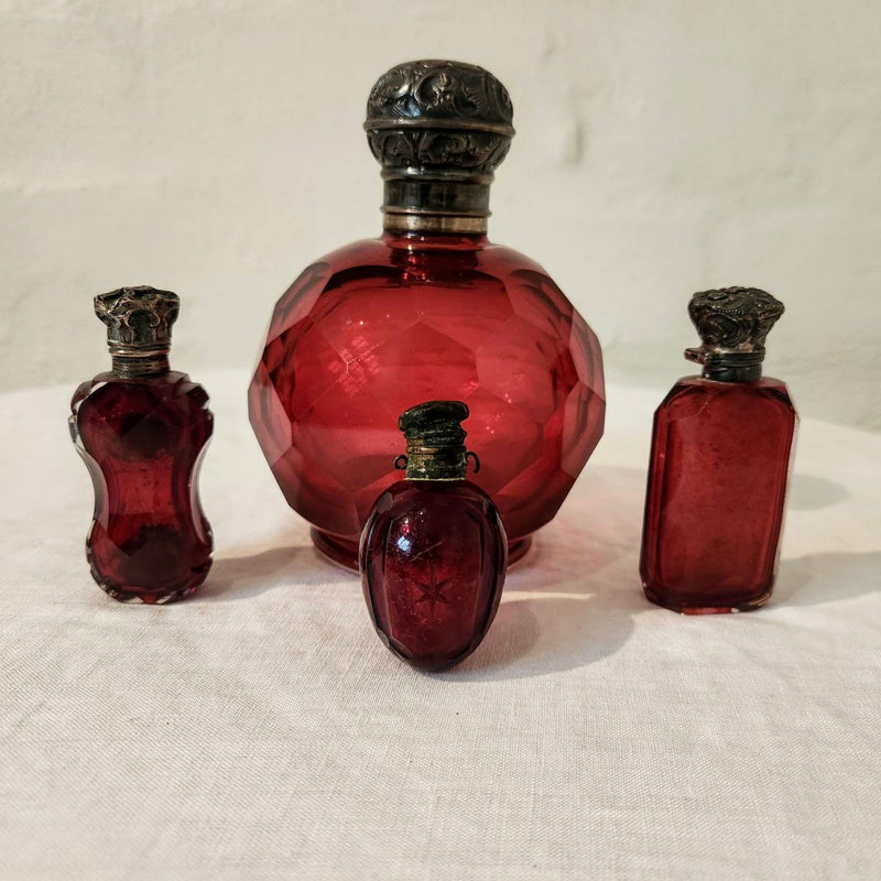 Set of 4 Ruby Glass Scent Bottles