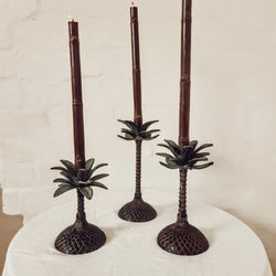 Trio of Metal Palm Candlesticks