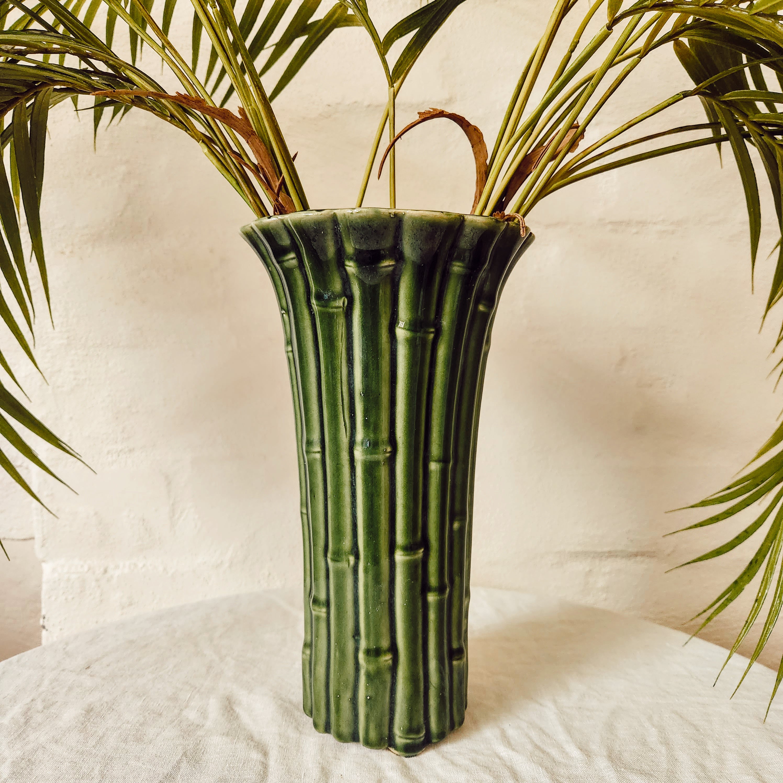 Vintage inspired green bamboo vase