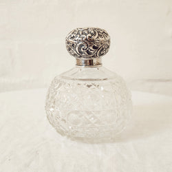 Beautifully Faceted Vintage Cut-Glass Perfume Bottle with silver plated stopper