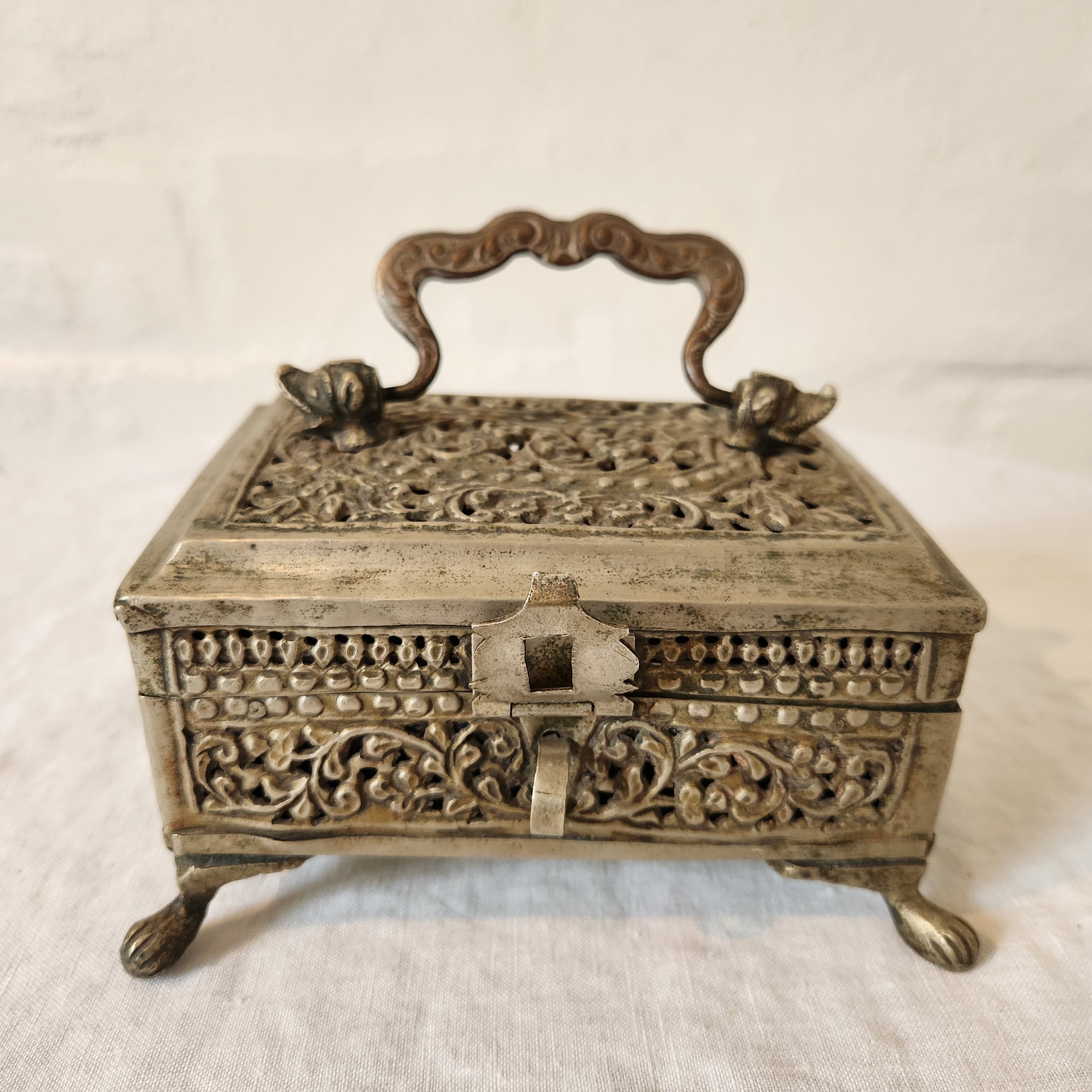 Vintage Indian Jali Brass Box Small