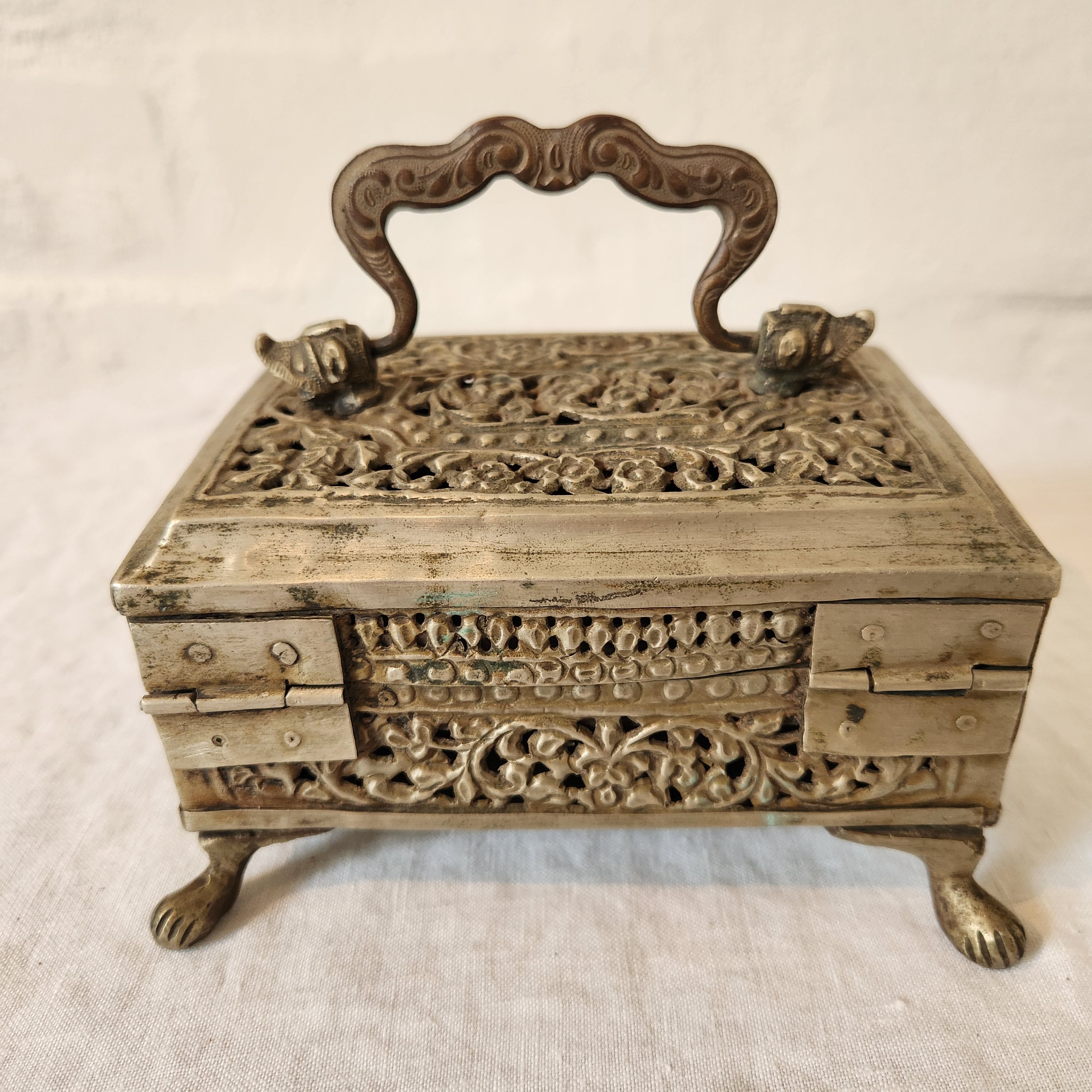 Vintage Indian Jali Brass Box Small