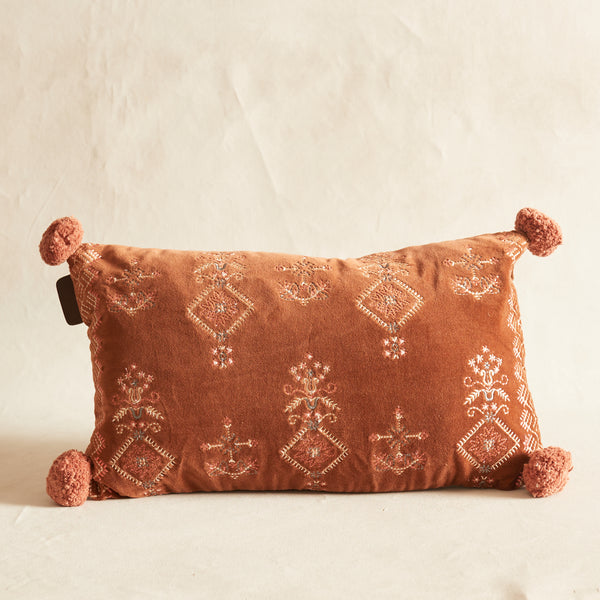 Kanika Rust Apricot Lumbar Cushion, feather infill