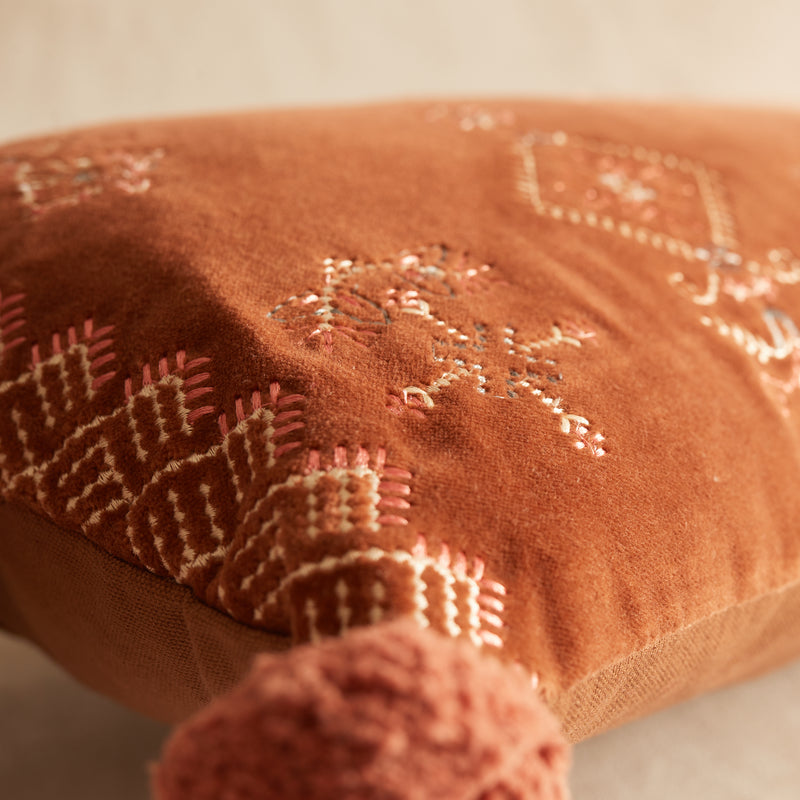 Kanika Rust Apricot Lumbar Cushion, feather infill