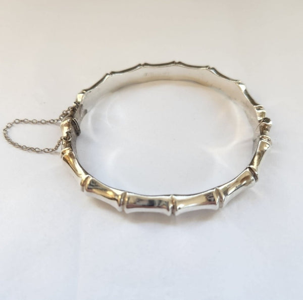 Sterling Silver Bamboo Bangle with safety chain